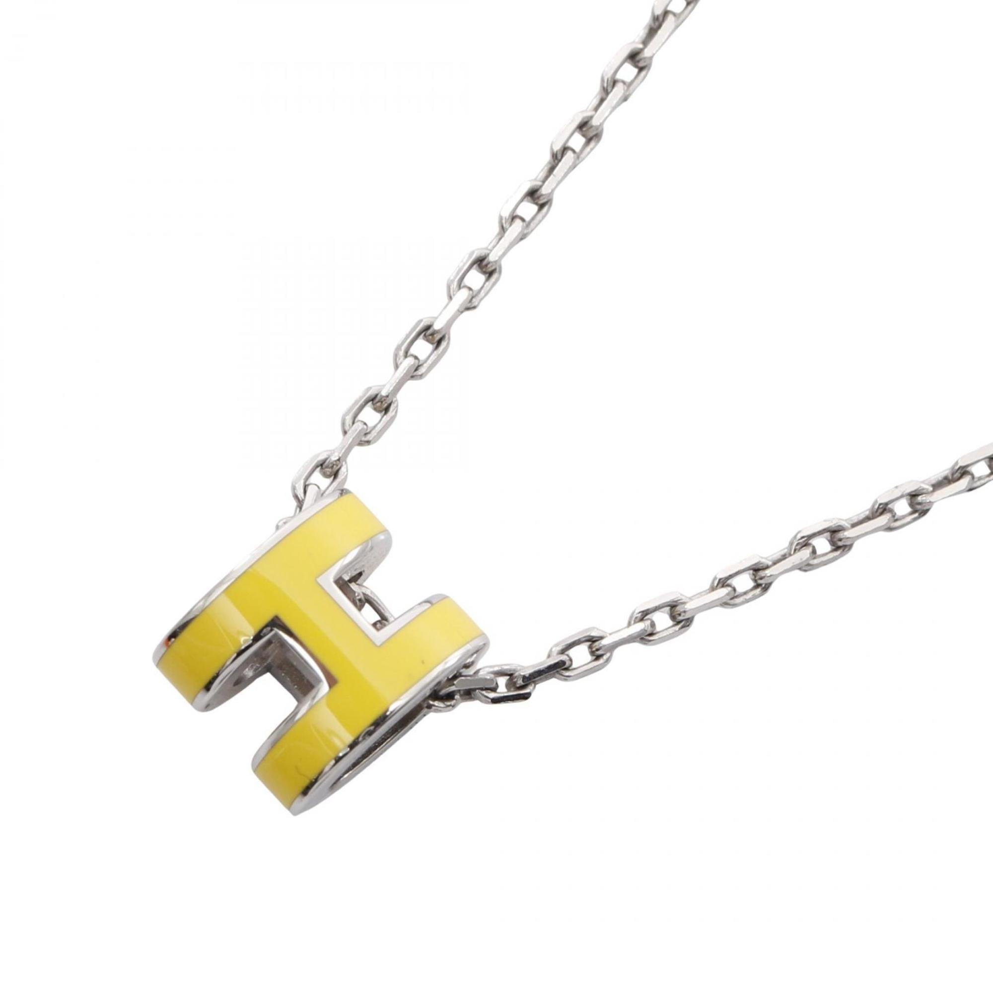 Pre-Owned Hermes Herms Mini Pop H Lime Necklace in Stainless Steel, Silver and... (Good)