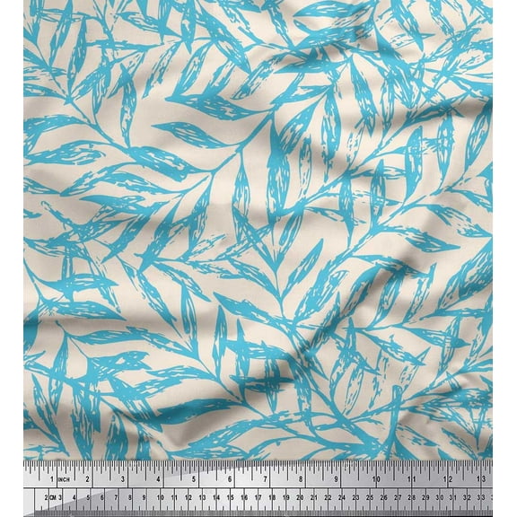 Soimoi Blue Cotton Duck Fabric Artistic Leaves Print Fabric by the Yard 42 Inch Wide