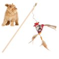 thumbnail image 1 of Faux Feather Cat Wand Wooden Cat Teaser Wand Kitten Interactive Toy with Bell, 1 of 10