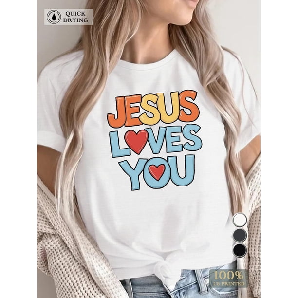 Women's Comfy Heart & Jesus Graphic Tee - Casual Crew Neck, Short Sleeve Tee For Adult, Men, Women, Teen, Teenager, Adolescent, Youth