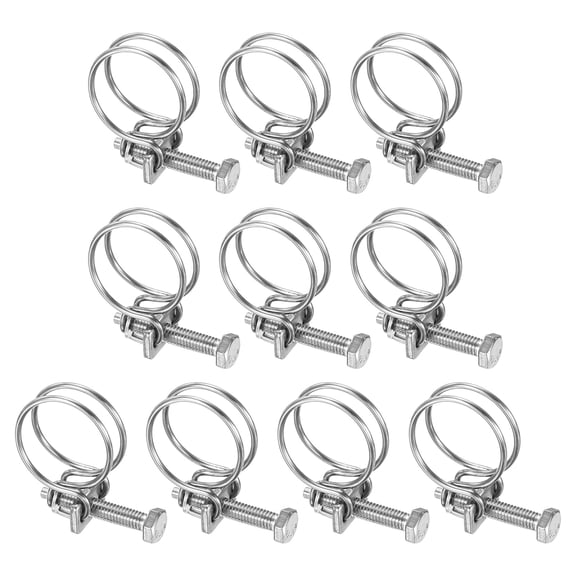 Uxcell 10-Pack Double Wire Hose Clamp, 24-27mm Stainless Steel Hose Clips Adjustable for Dust Collection Hose