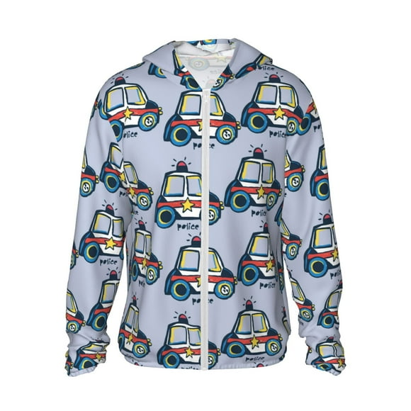 Fotbe Police Car Chaqueta con Protección Solar UPF 50+ para Hombre y Mujer, Camisa con Capucha y Bolsillos-XX-Large
