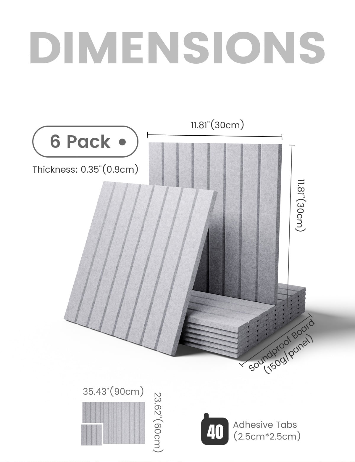 Fluxynara Felt Bulletin Board 36"x24" Cork Board Alternative - 6 Pack with 40 Safe Removable Adhesive Tabs, Cork Boards for Walls Felt Board for Home Office Classroom Pin Board-Soft Gray