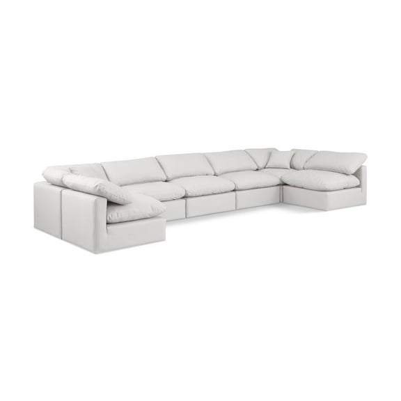 Meridian Furniture Indulge 234" Cream Vegan Leather U-Shaped Modular Sectional