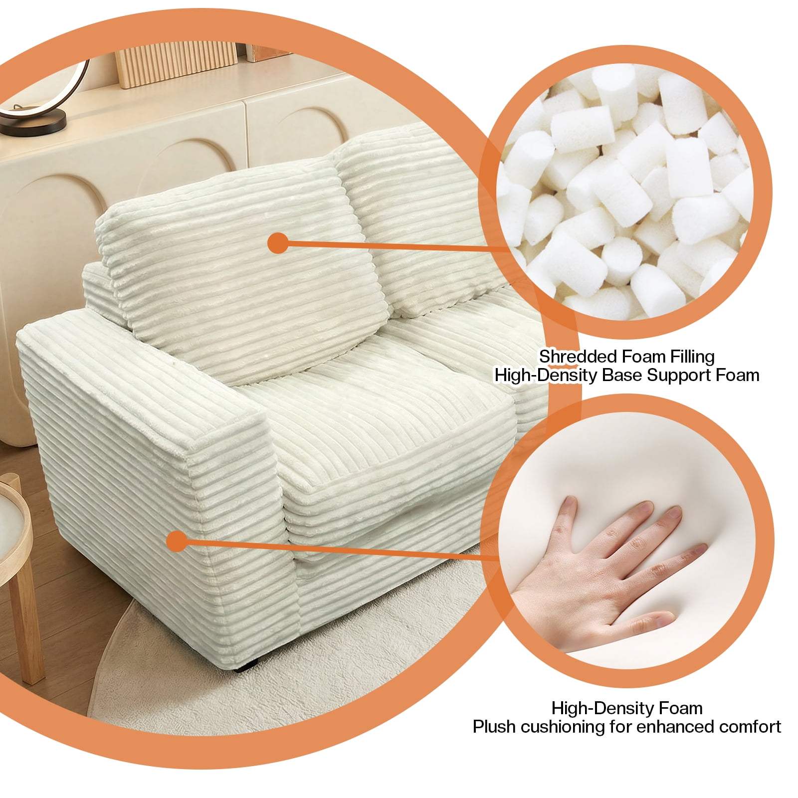 Kelyda 61''Boneless Loveseat Sofa, Modern Cloud Convertible Sofa Bed Couch Sleeper Chairs for Living Room Beige