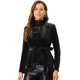 thumbnail image 1 of Chaqueta tipo blazer con cuello de solapa y cinturón de terciopelo para oficina de trabajo para mujer Negro XS, 1 of 5
