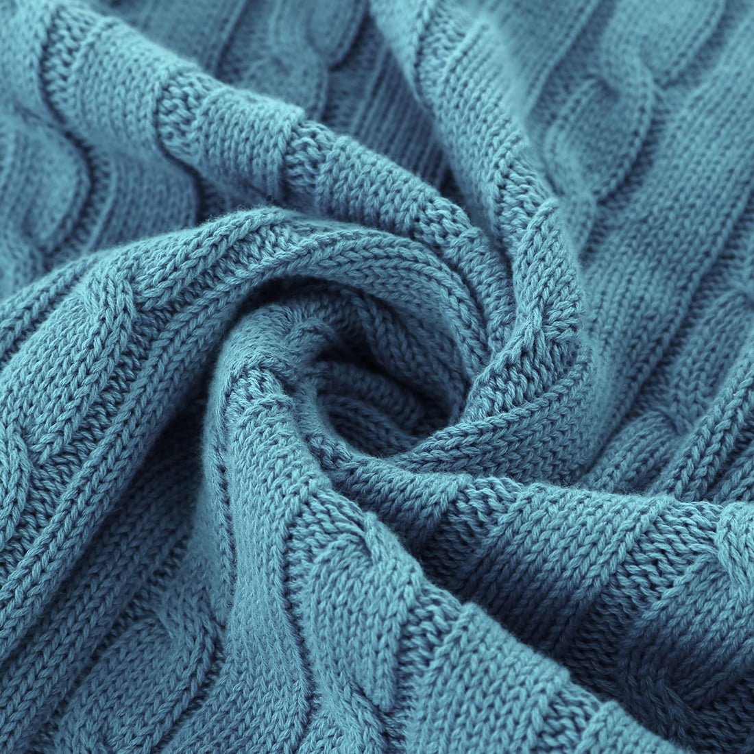 Unique Bargains 100% Cotton Soft Cable Knit Blanket Teal Blue Full(70" x 78")