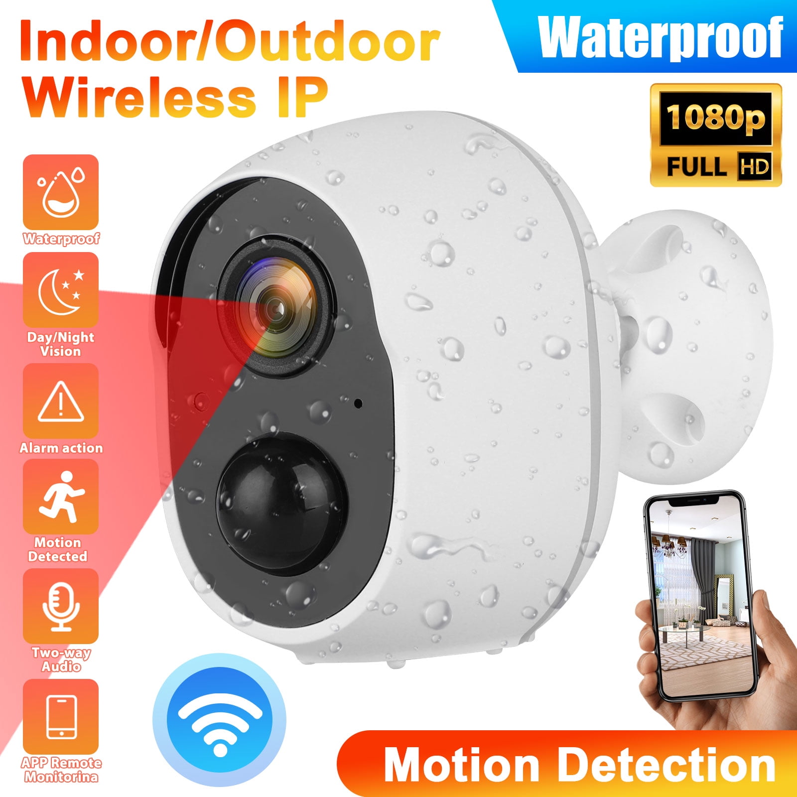 Enow-YL Waterproof Outdoor Home Security Camera 1080P Video Night Vision with PIR Motion Sensor 2 Way Audio Wireless Rechargeable Battery Powered WiFi Camera Upgraded 32GB Card Pre-Installed 