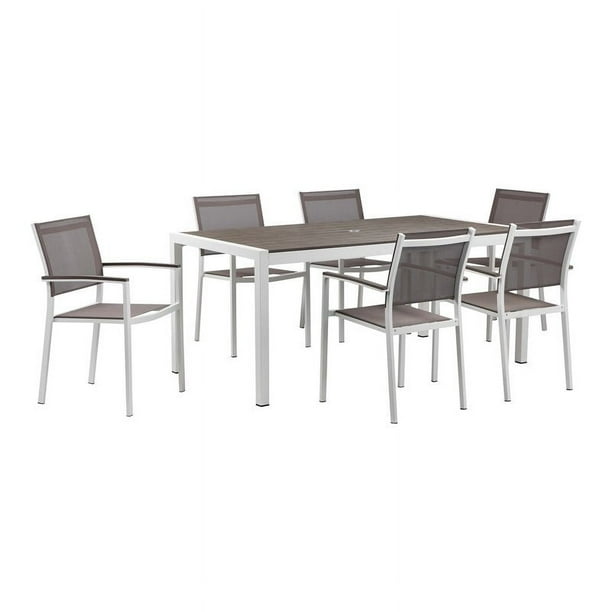 Pangea Home David 7piece Aluminum Frame Patio Dining Set in White/Gray