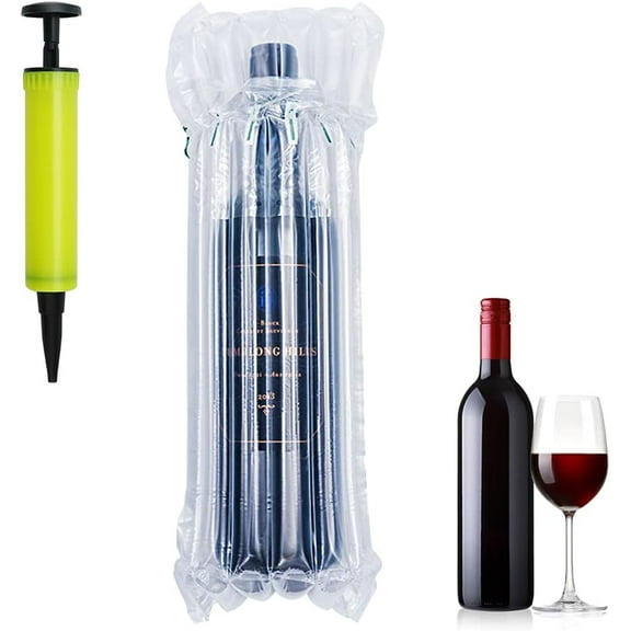 Pack of 20 Wine Bottle Protectors, Anti-Shock, Inflatable Air Column, Bubble, Reusable Wine Bottles, Protection, Transport, Safe Air Cushion, Wine with Pump for Bottle, Transparent