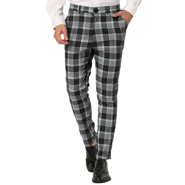 Pantalonescuadros ajustados casuales, Pantalones largascuadros pahombre Negro 36