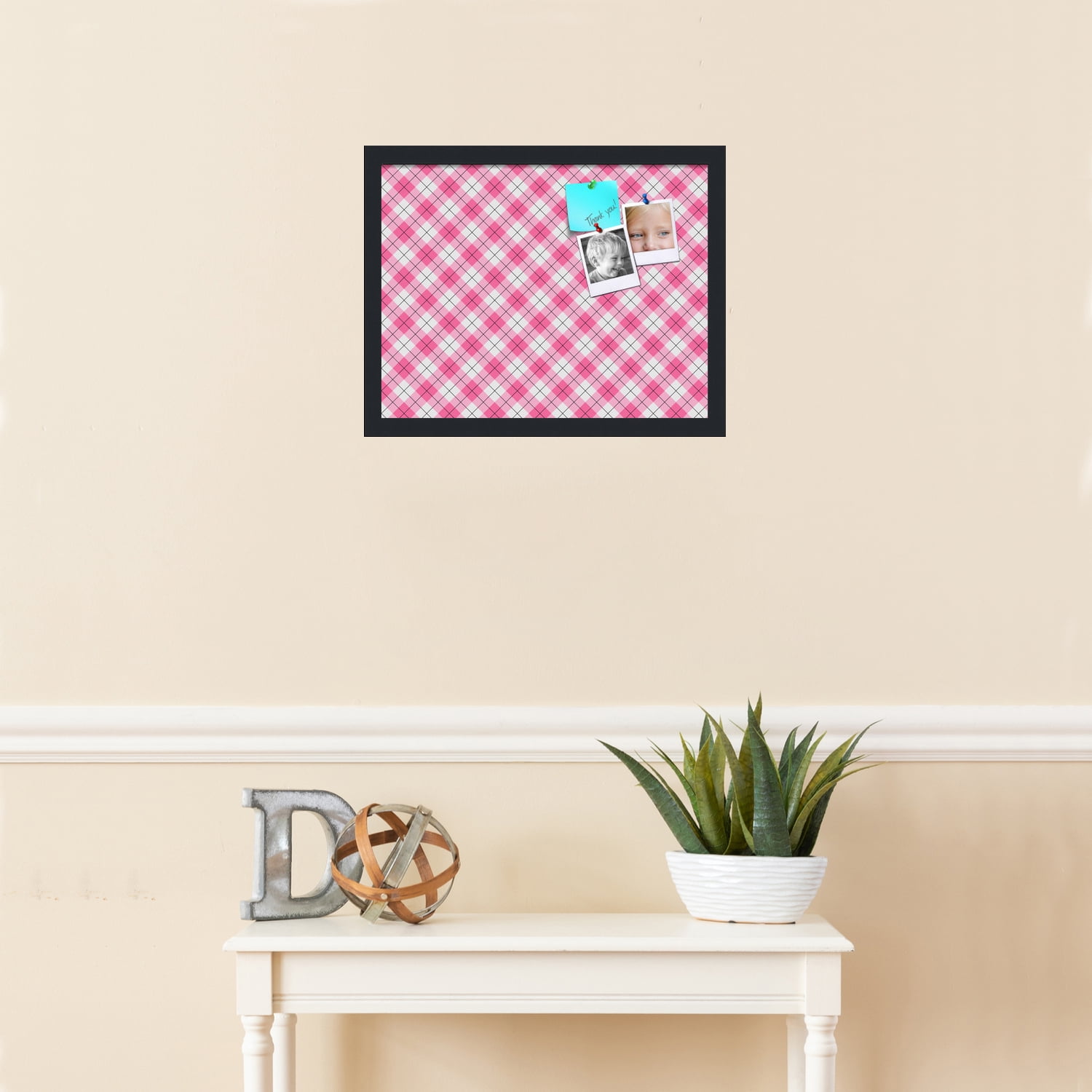 PinPix ArtToFrames 16x12 Custom Cork Bulletin Board Argyle Pink   Poster Board Has a Fabric Style Canvas Finish, Framed in Satin Black (PinPix-635)