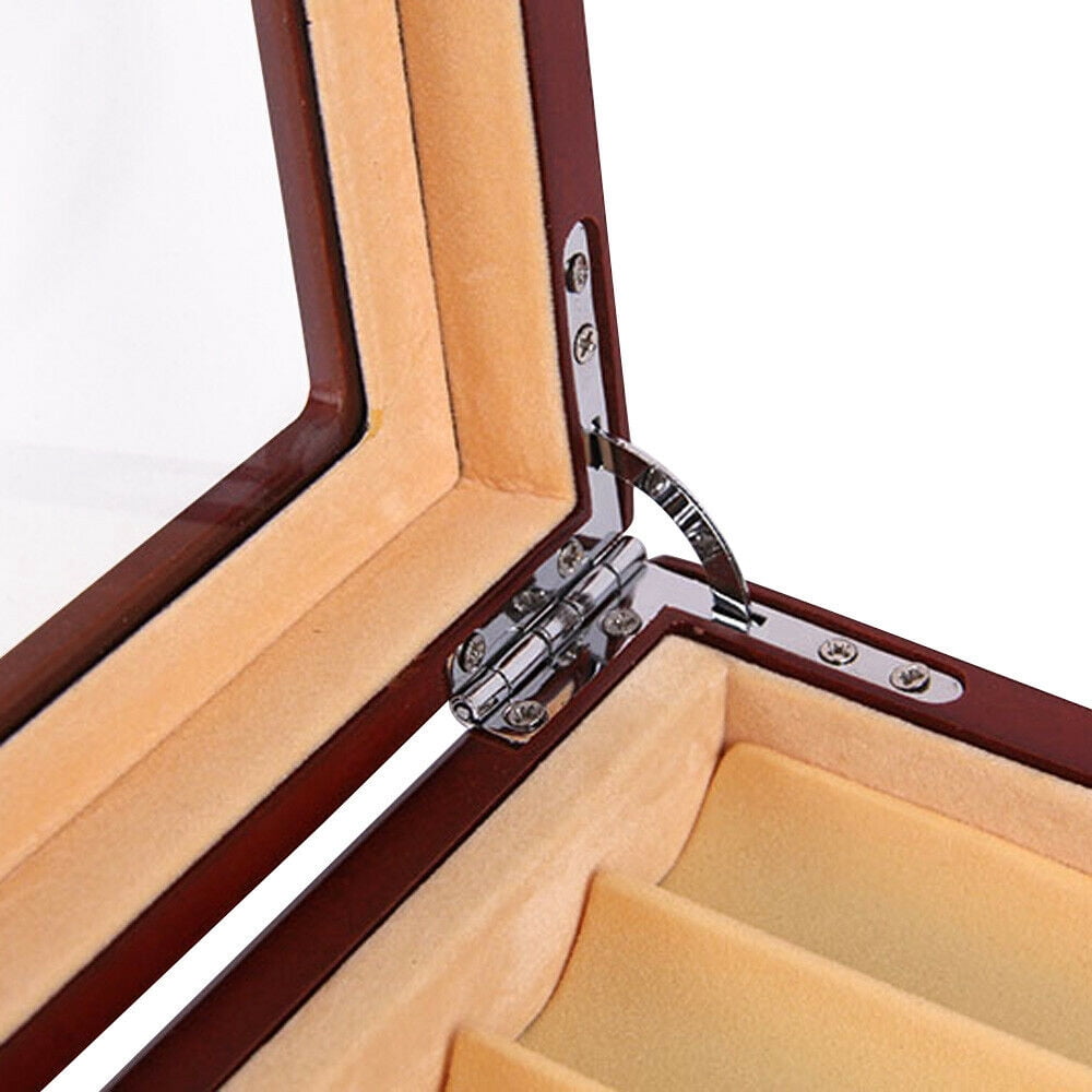 ANQIDI Pen Box 3 Layers High-grade 34 Slots Sandalwood Wood Fountain Pen Storage Collector Box with Glass Lid and Drawer (​Red)