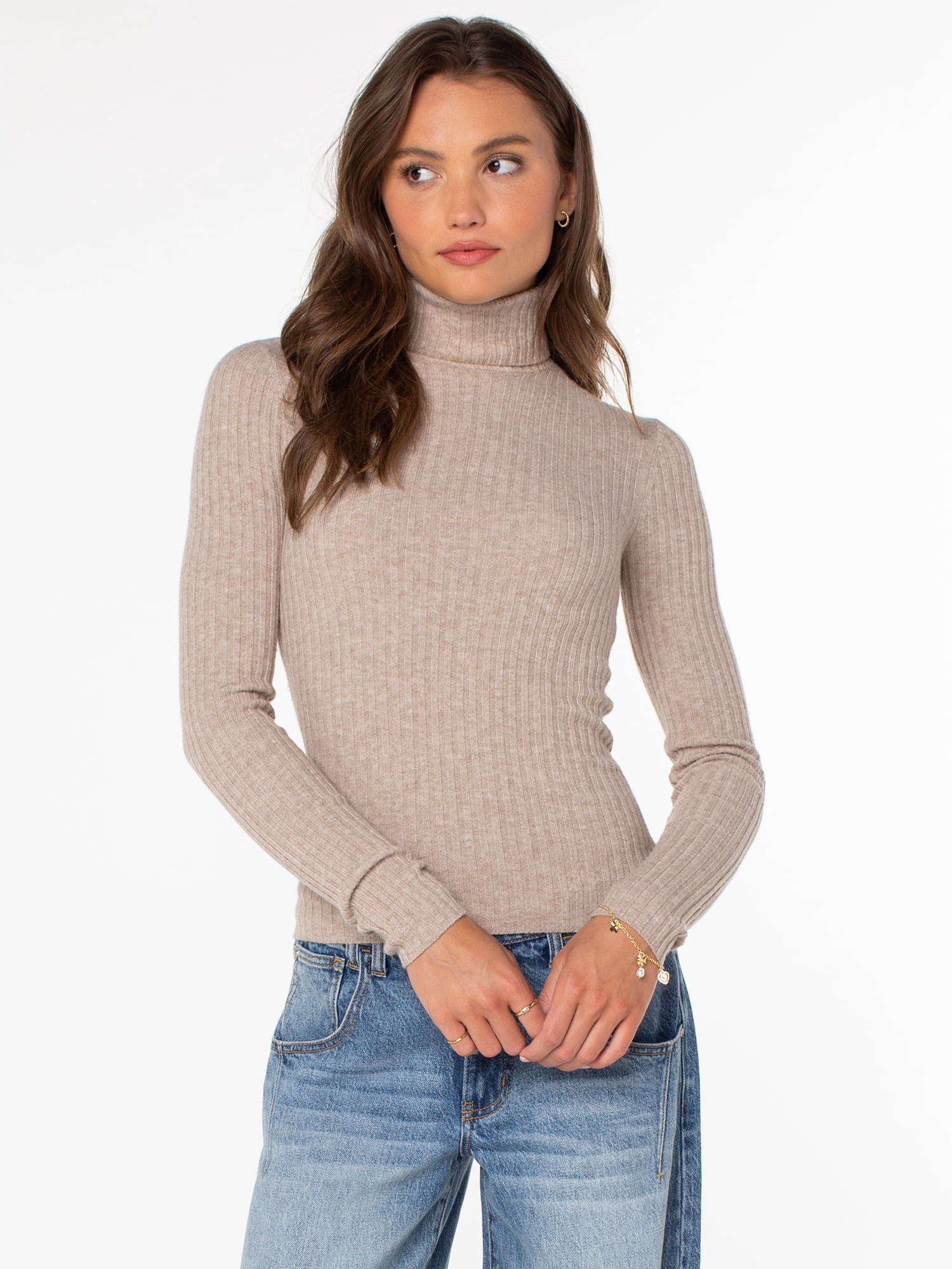 Celebrity Pink Women's and Women's Plus Long Sleeve Turtleneck Sweater Top, Sizes XS-4X