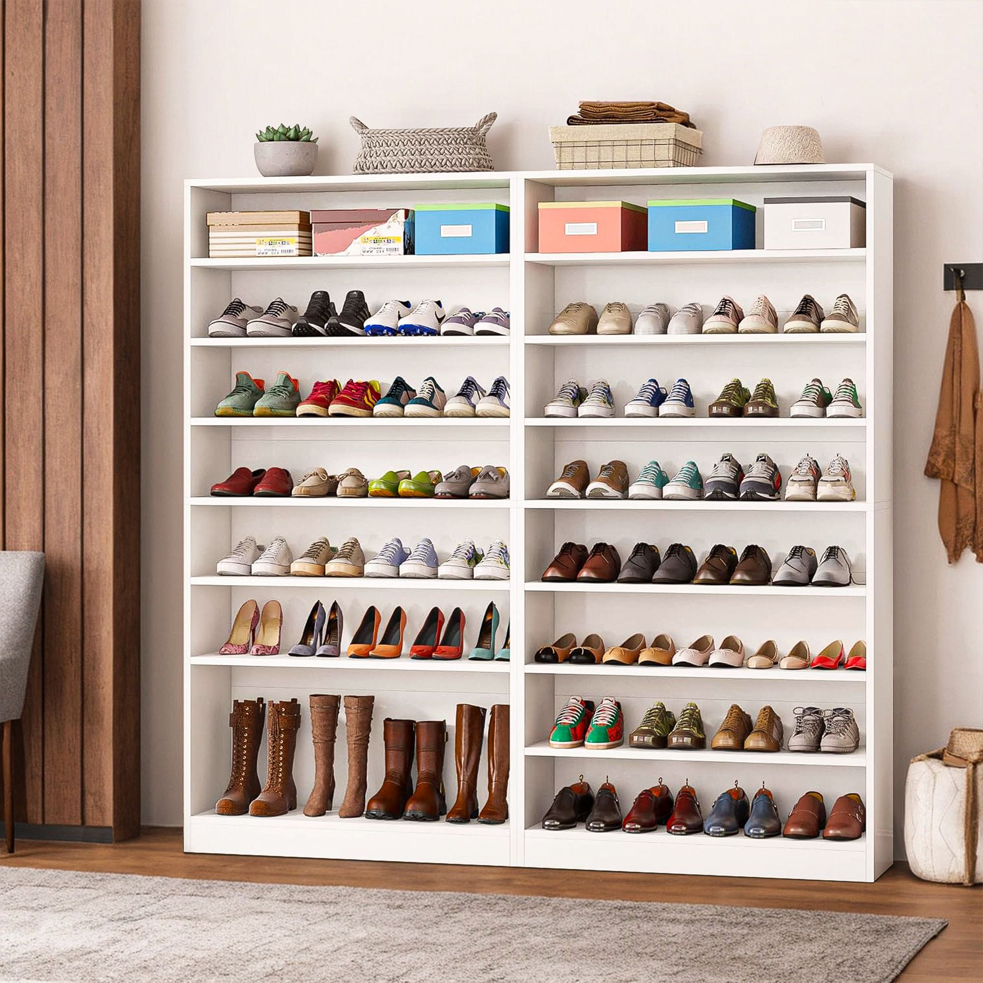 Demi Bonn Wooden Shoe Rack 9-Tier Shoe Storage Organizer Entryway Shoe Shelf, 40-45 Pairs Freestanding Shoe Cabinet, White