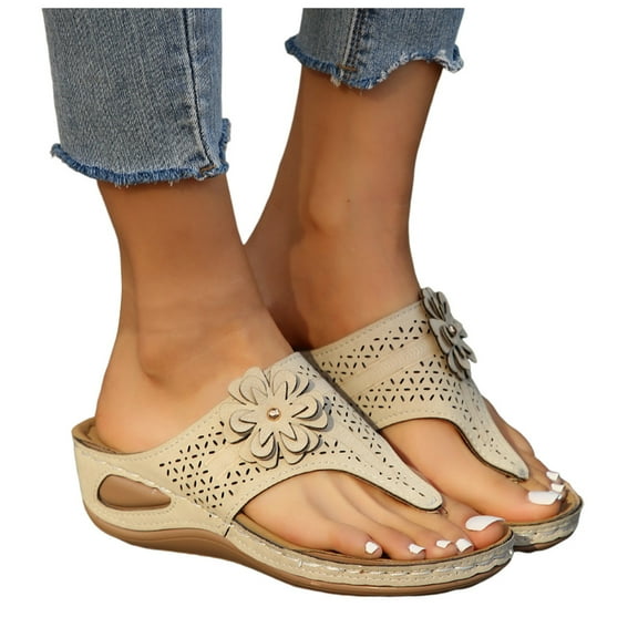 Dakaela Womens Orthotic Flip Flops Ladies Thick Cushion Recovery Thong Sandals Slip on Wedge Shoes