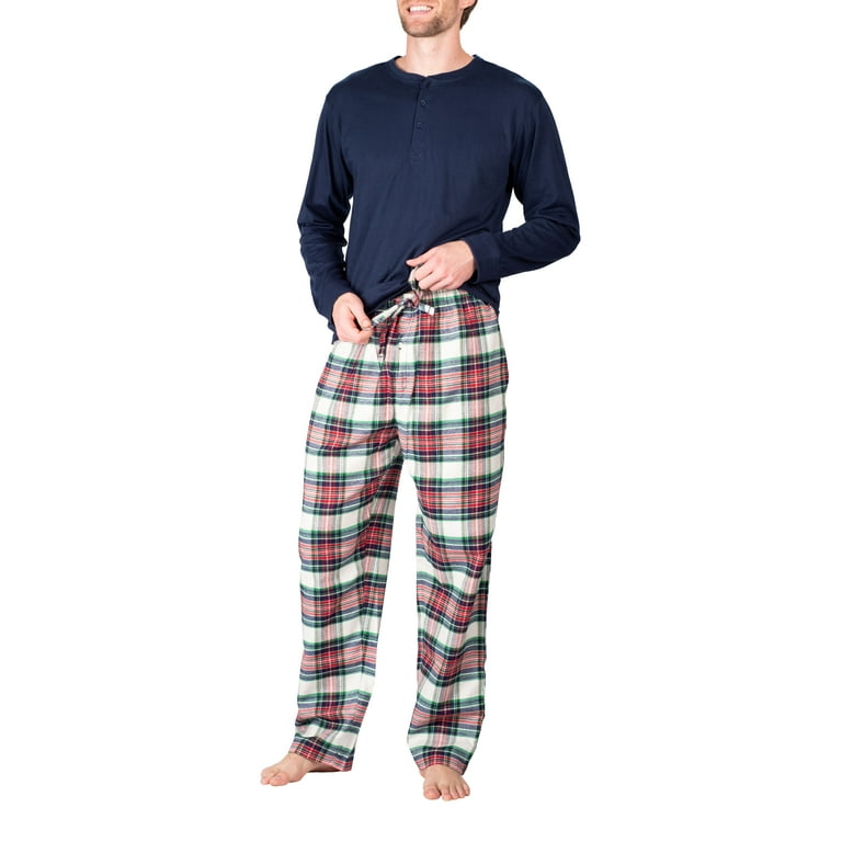 SLEEPHERO Men's Pajama Set Flannel Pajamas For Men 2 Piece PJ Set with  Plaid Pajama Pants and Long Sleeve Henley T-Shirt Dark Navy Tartan Plaid  XXX-Large 