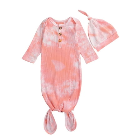 

Nokpsedcb 2PCS Newborn Baby Boy Girl Sleeping Bag Tie-Dye Long Sleeve Knitted Blanket Hat Pink 0-1 Years