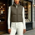 thumbnail image 3 of Smupbvky Cropped Vest for Women Zip Up Sleeveless Quilted Jacket Lightweight Mock Neck Winter Outerwear for Layering (M, Army Green), 3 of 3