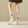 thumbnail image 2 of Women's Crew Socks over Ankle Cute Bow Pattern Cotton Roll Top White Black Grey Fancy Printed Socks 5pack Size5-9, 2 of 7