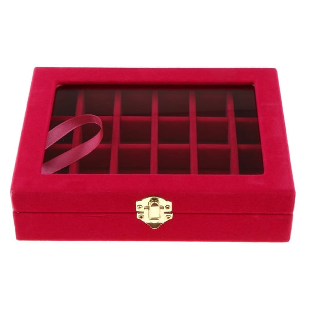 Organizador de Anillos de Joyería Titular de de Almacenamiento de Pendientes Caja de Presentación 20x15x4.7cm Rosa roja