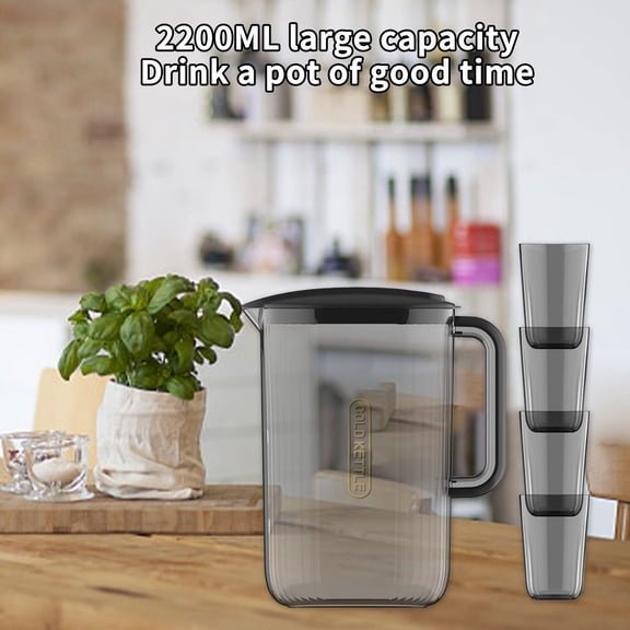 AuroraX 1/2 Half Gallon Plastic Water Pitcher with Lid and A Handle , Set with 4 Cups Sun Tea Pitcher Plastic Jar Beverage Leakproof Lemonade Pitcher for Party for Dorm Wedding Party