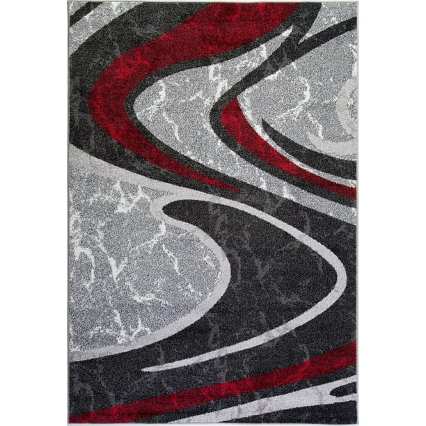 Tapis à Motif Abstrait en Spirales de Couleur Rouge Gris Noir, 3x5 (2'7" x 4'11", 80cm x 150cm)