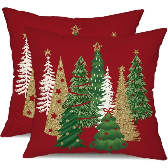 Christmas Pillow Covers 18x18 Inch/20x20 Inch Set of 2 Christmas Tree Decorative Red Throw Pillows Winter Christmas Decor for Home Couch