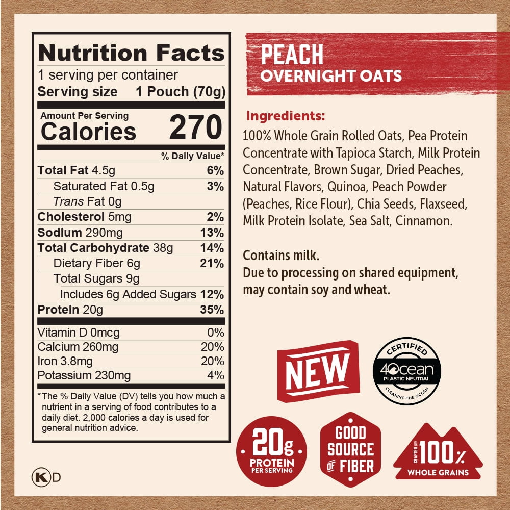 (3 pack) Kodiak Protein-Packed Peach Overnight Oats, 2.47 oz