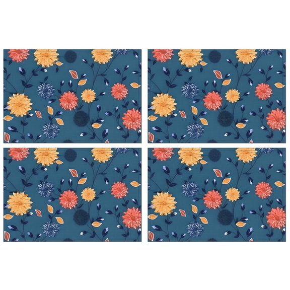 Pioneer Flower Floral Print Pattern Summer Placemats Table Placemats Set Of 4-Linen Kitchen Washable Placemats Table Mats 12x18 Inch Non-Slip Heat Resistant