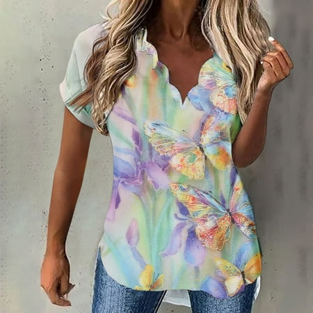 

Summer Women s Tops Polka Dot Floral Print V-Neck Short Sleeve Shirts Casual Loose Corset Versatile Tunic Going Out Tops