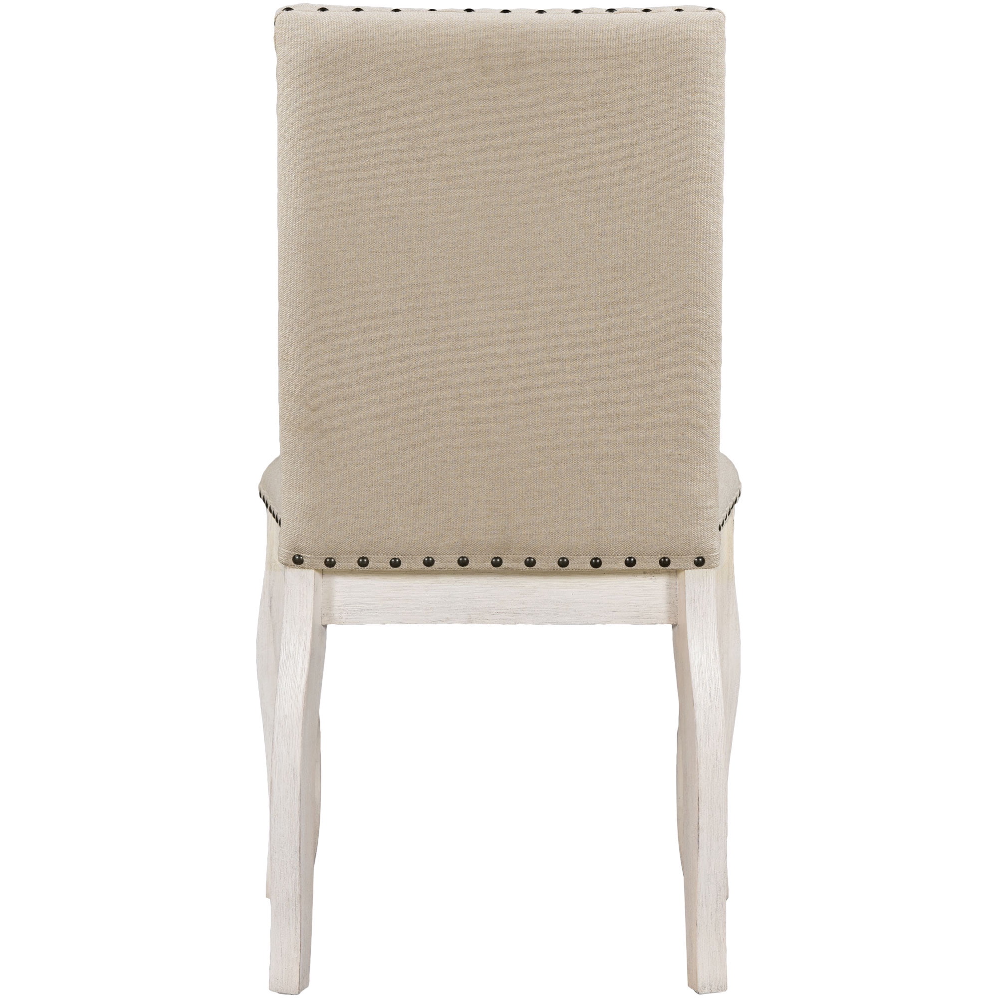 PORKISS Set of 2 Dining Chairs, High Back Upholstered Kitchen Chairs with Solid Wood Frame, Curved Legs and Bronze Nailhead Trim, White
