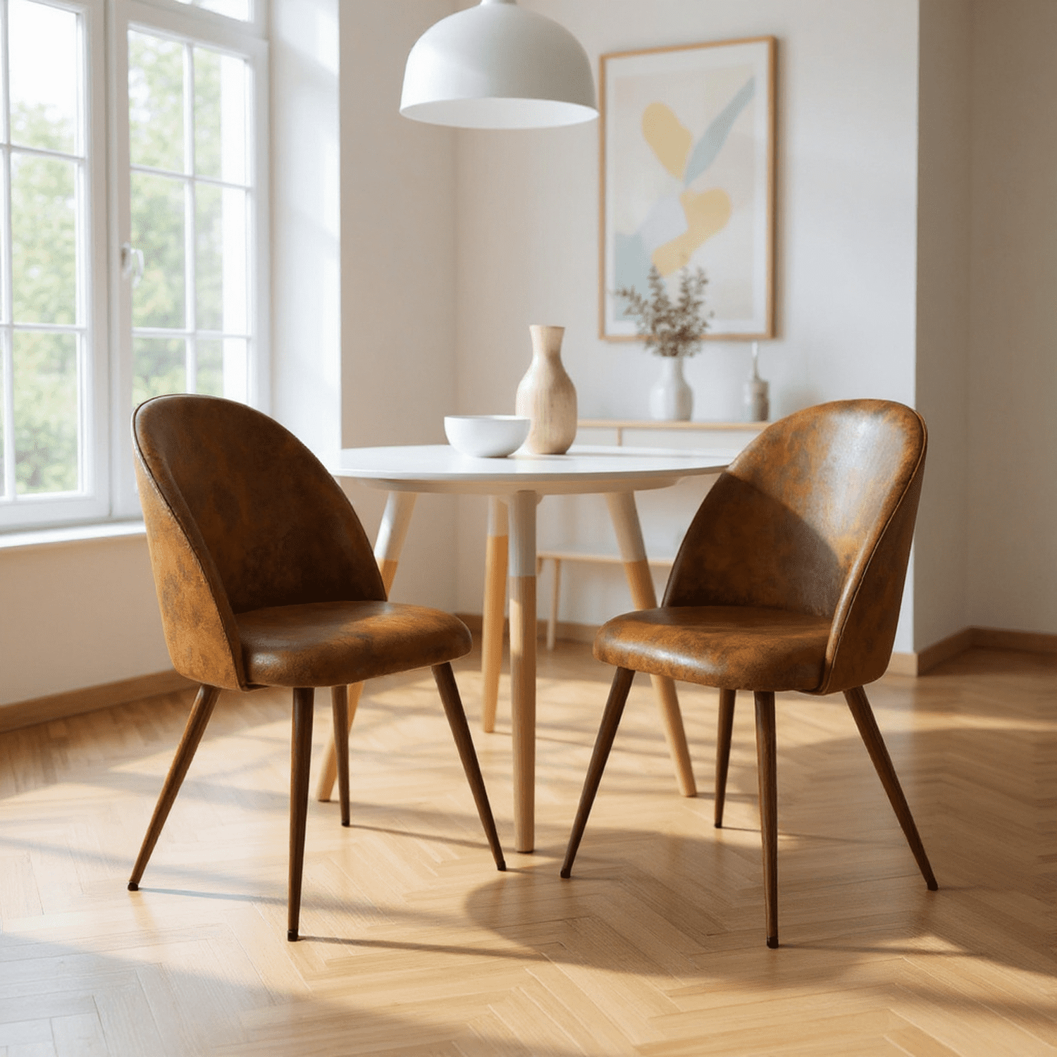 Homy Casa Set of 2 Upholstered Dining Chairs with Padded Seat and Walnut Metal Legs for Dining Room