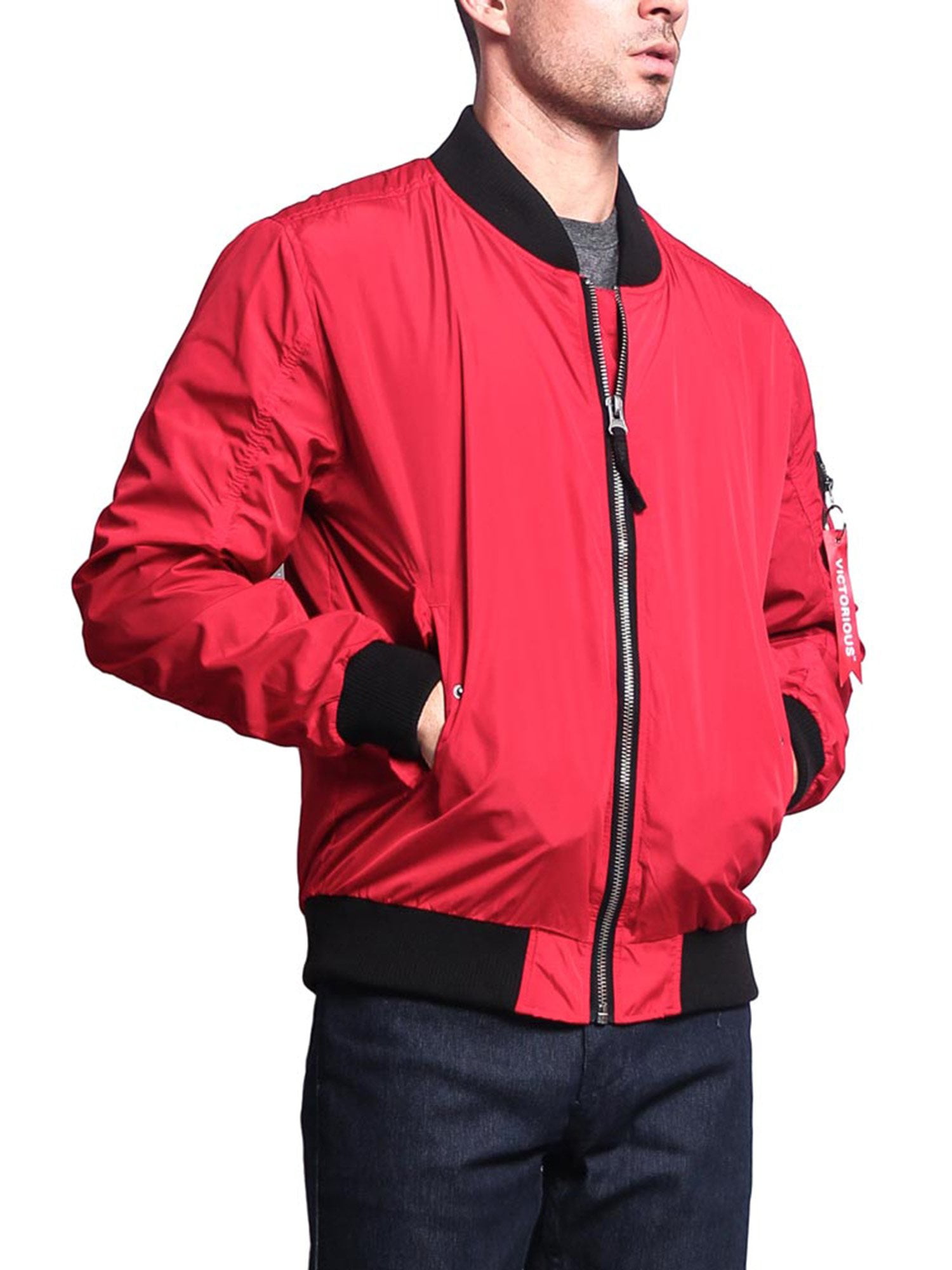 Buy Flying Machine Men Red Stand Collar Contrast Striped Bomber