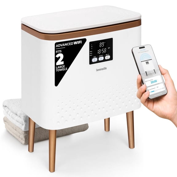 SereneLife Towel Warmer Bucket with WiFi – Heated Bathroom Towel Warmer for 2 Large Towels or Blanket, Auto Shut-Off, Stainless Steel Tub & Single-Touch Control (Rose Gold)