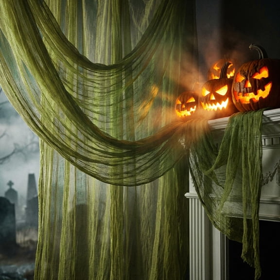 Ebaokuup 400" x 85" Extra Large Halloween Green Creepy Cloth, Spooky Gauze Decoration