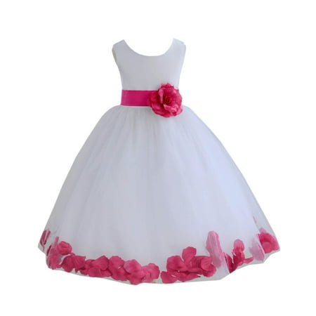 

Ekidsbridal Satin White Fuchsia Tulle Petal Christmas Junior Bridesmaid Recital Easter Holiday Wedding Pageant Communion Princess Birthday Girl Clothing Baptism 302S size 2 Flower Girl Dress