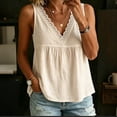 thumbnail image 3 of Linen Tank Tops for Women Petite Lace Trim V Neck Sleeveless Cotton Shirts Summer Casual Vacation Beach Boho Camis, 3 of 3