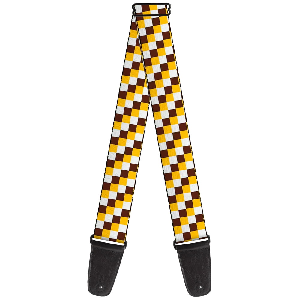 Buckle-Down Guitar Strap, Checker White Gold Brown, 2 Inches Wide