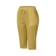 thumbnail image 2 of zicth Yellow Womens Sweatpants Capris Pants Women Fashion Solid Color Cotton Flax Elastic Long Pants Beach Leisure Trousers Shorts Streetwear Trousers Size S, 2 of 4