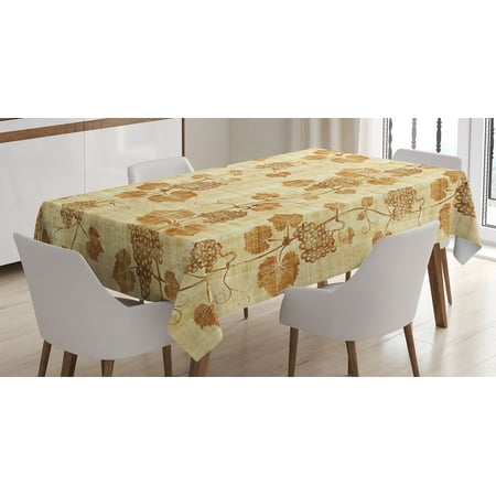 Grapes Vinyl Tablecloth - Grapes Home Decor Tablecloth, Cuisine Figure on Ancient Egyptian Papyrus Parchment Aged Crumpled Artwork, Rectangular Table Cover for Dining Room Kitchen, 52 X 70 Inches, Cream, by Ambesonne