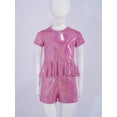thumbnail image 5 of Doomiva Kids Shiny Jazz Disco Outfit Hip Hop Dance Peplum Top with Shorts Set for Hip-hop Cheerleading Hot Pink 3-4, 5 of 6