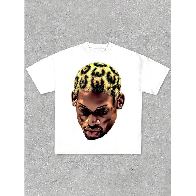 Ball - Vintage Basketball Player Print T-Shirt - Street Style Hip Hop Crew Neck, Cotton Blend, Geometric Pattern, Regular Fit, All-Season Casual Wear for Men & Women, Basketball Shirt