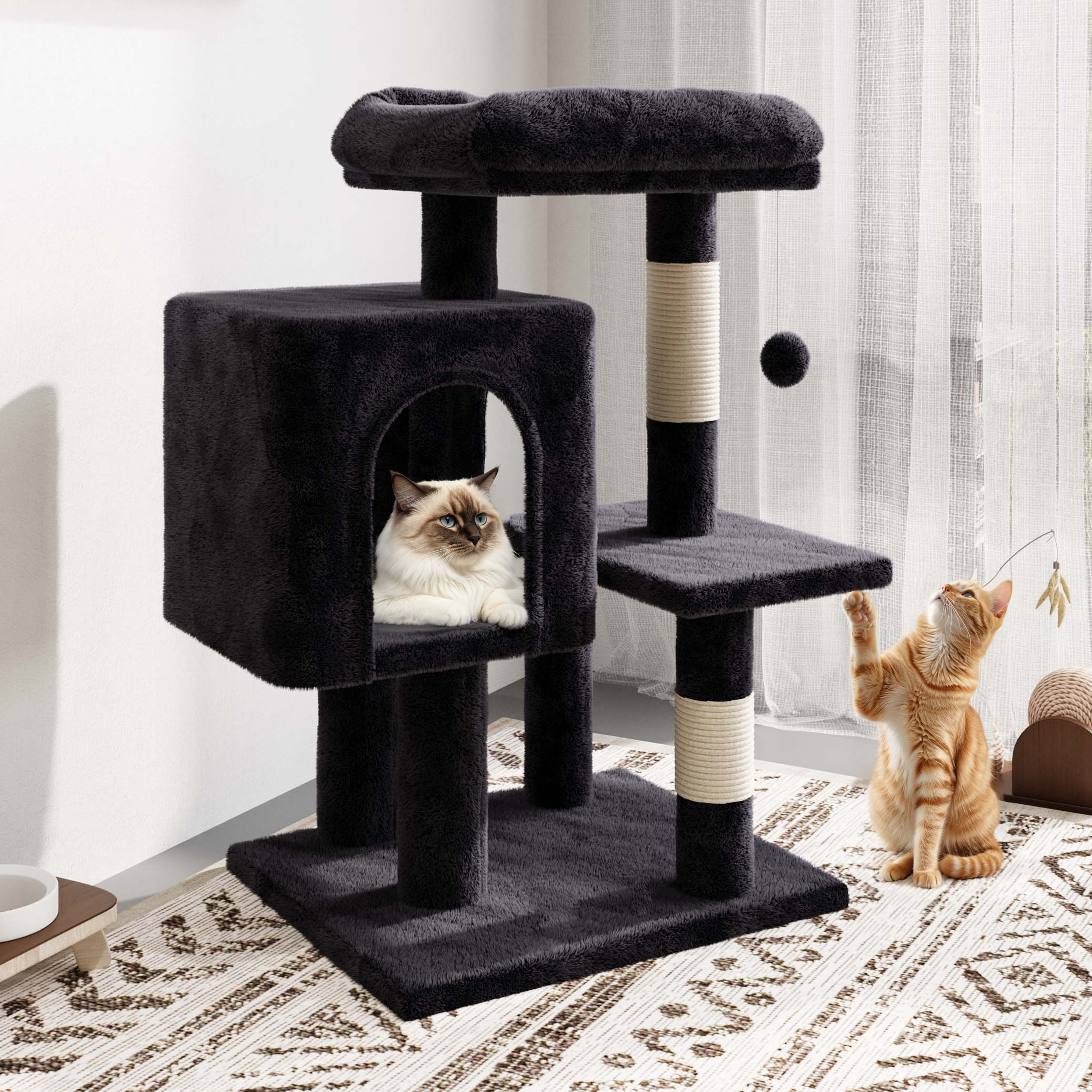 Amolife 29.1" Small Cat Tree Tower with Plush Cat Condo Perch Sisal Scratching Posts for Indoor Cats and Kittens, Dark Blue