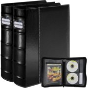 CD DVD Storage Binder with Zipper, PU Leather Corver, 2 Pack | Holds 112 Discs + 56 Booklet Pockets + 112 Tag Slots, for Blu-ray/Music CDs/Audio Disks, Portable Organizer