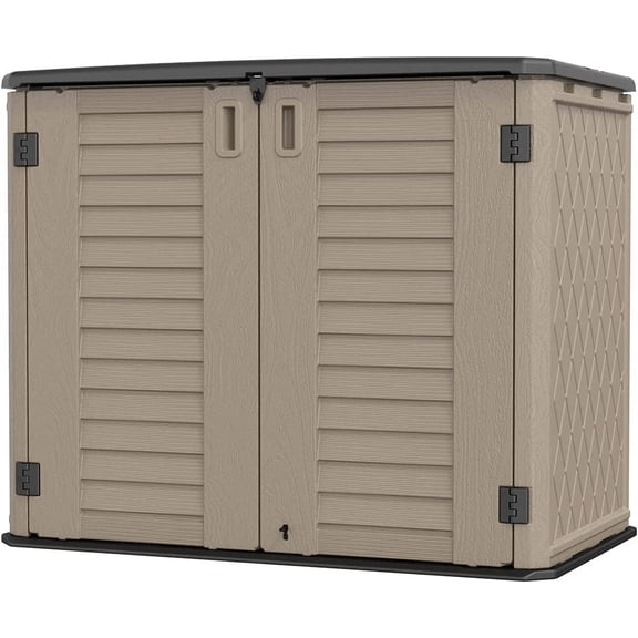 Storage Shed - Horizontal Storage Box Waterproof for Garden, Patios, Backyards, Multi-Opening Door Brown, 26 Cubic Feet