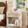 thumbnail image 4 of Leyaoyao Rattan Nightstand with Charging Station Boho Adult Bedside Table with Drawers, Grey White, 4 of 9