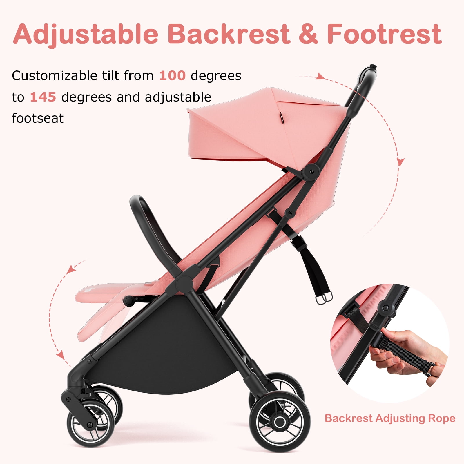 INFANS Lightweight Baby Stroller, 1 Second Fold, Compact Travel Stroller for Airplane with Aluminium Frame, Adjustable Backrest and Canopy, Foldable Infant Toddler Stroller