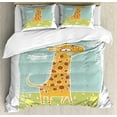 thumbnail image 1 of Giraffe Queen Size Duvet Cover Set, Cute Childish Hand Drawn Animal Cartoon Kids Nursery Safari Playroom Baby Doodle, Decorative 3 Piece Bedding Set with 2 Pillow Shams, Multicolor, by Ambesonne, 1 of 3