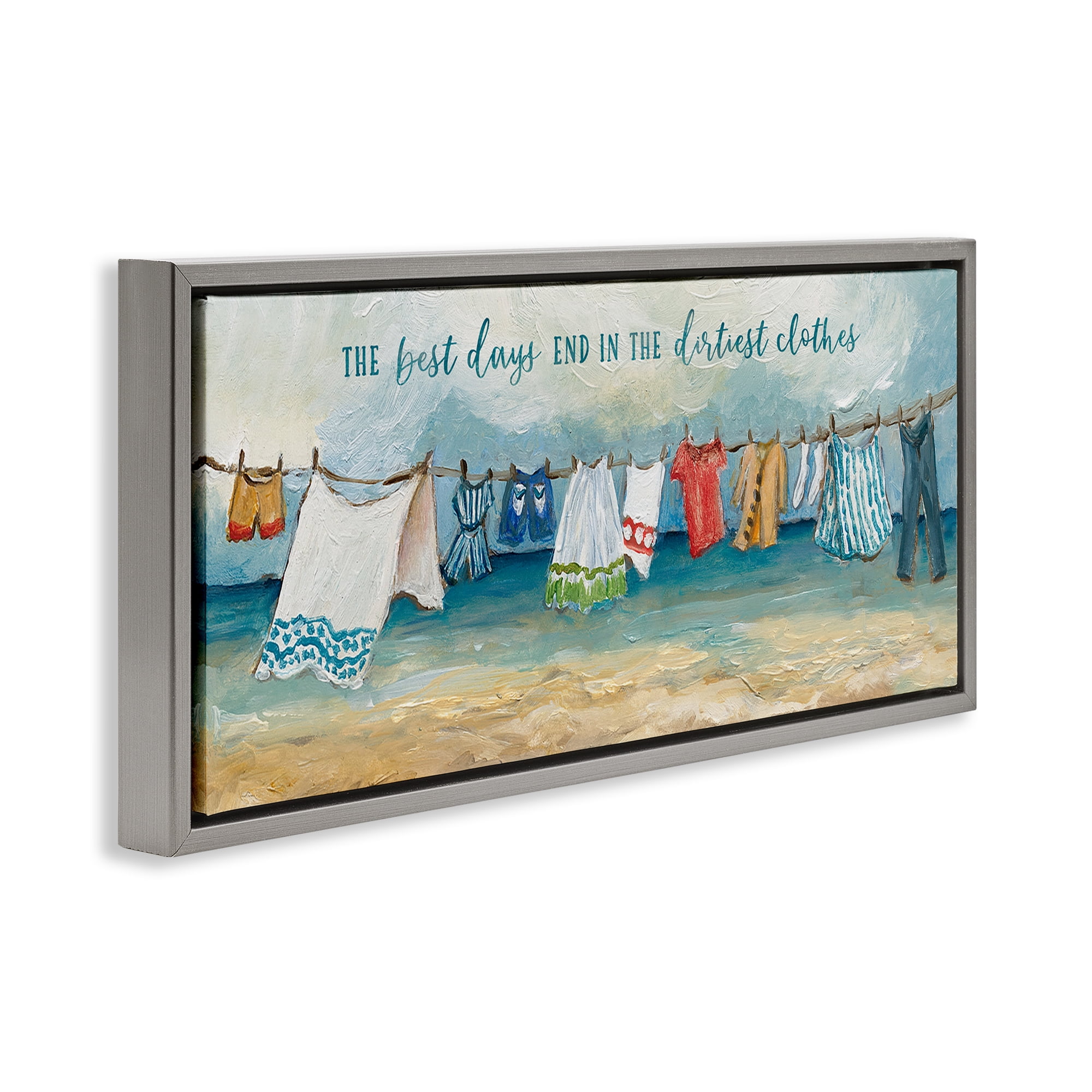 Stupell Industries Clothesline By The Sea Gray Framed Floater Canvas Wall Art, design by Charlene Olson